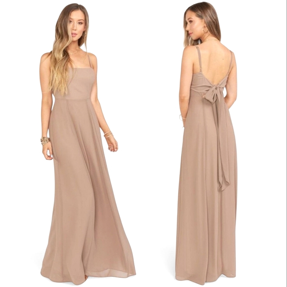 Show Me Your MuMu Lauren Open Tie Back Dune Chiffon Maxi Dress